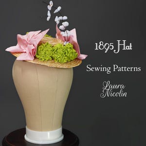 1895 Victorian Hat, Victorian Straw Hat, Victorian Patterns, 1890s Fashion, Historical Pattern, Victorian Accessory, Vintage Hat