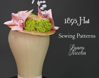 1895 Victorian Hat, Victorian Straw Hat, Victorian Patterns, 1890s Fashion, Historical Pattern, Victorian Accessory, Vintage Hat