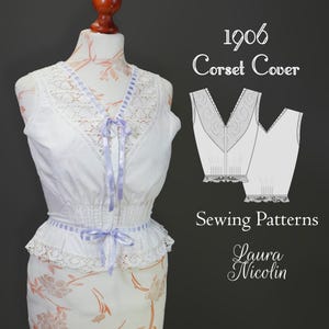 1906 Edwardianischer Korsettbezug, Edwardianisches Hemd, 1900 Mieder, Historisches Muster, Viktorianisches Muster, Edwardianisches Kleid, 1900 Mode