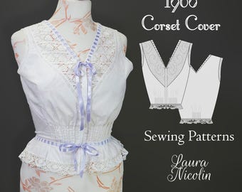 1906 Edwardian Corset Cover, Digital Download Edwardian Blouse,  Edwardian Shirt, 1900 Shirtwaist, Edwardian Shirtwaist, Historical Pattern