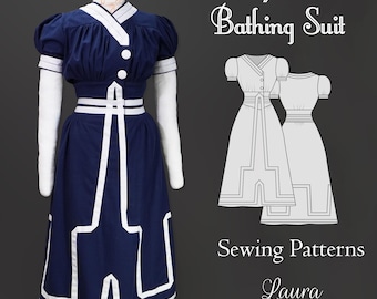 Traje de baño eduardiano de 1906, vestido de verano eduardiano, corpiño de 1900, patrón victoriano, vestido eduardiano, moda de 1900