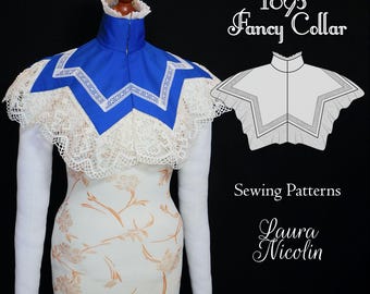 1895 Fancy Victorian Collar Historical Pattern, Victorian Cape Pattern, Victorian Edwardian Mantle, 1890s Fashion, Victorian Summer Dress