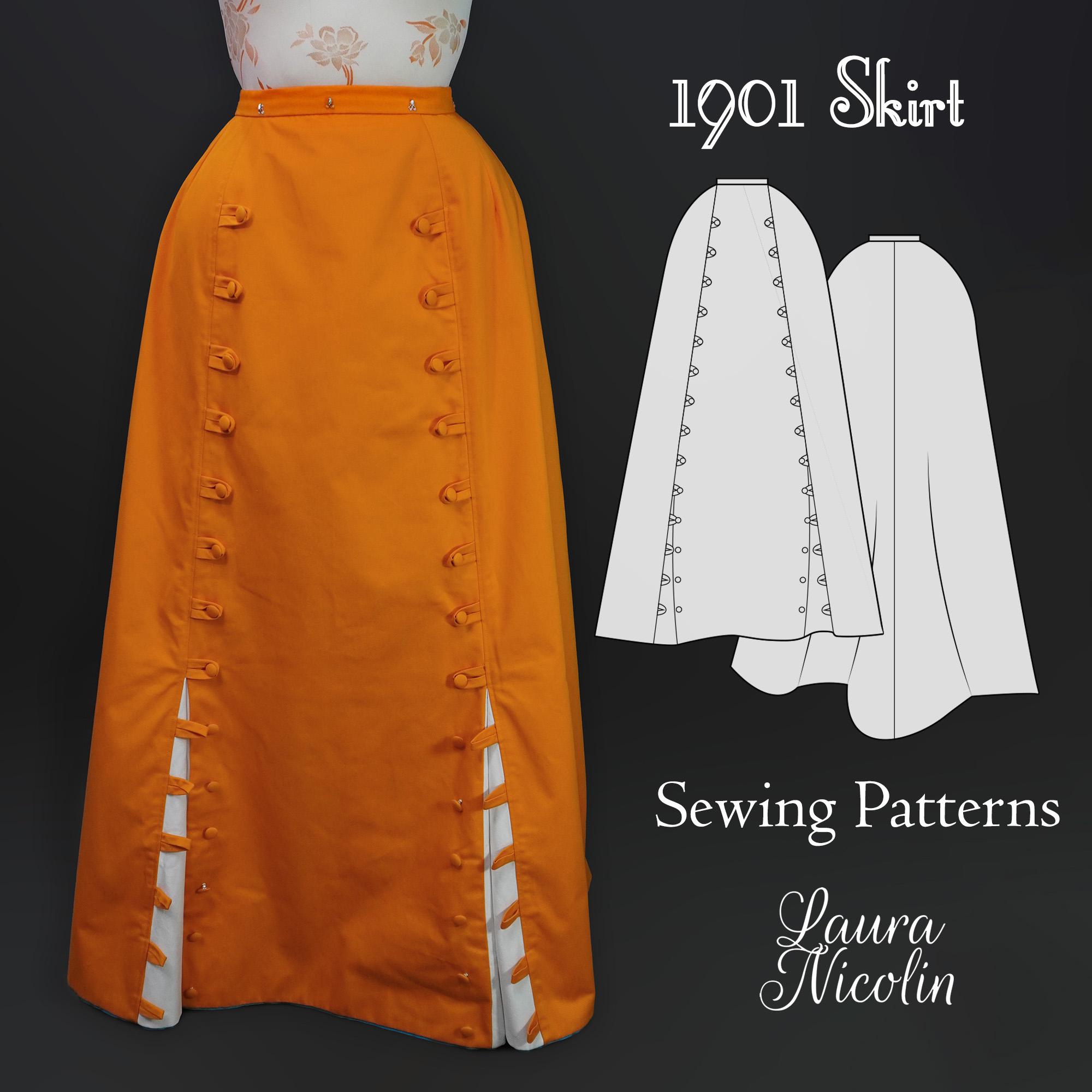 1901 Edwardian Skirt, Autumn Historical Skirt, PDF Sewing Patterns, Edwardian Dress, Edwardian Pattern, Historical Gown, Historical Pattern