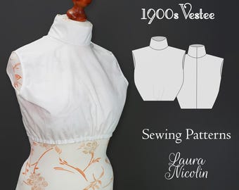 1900s Edwardian Vestee, Victorian Blouse,  Edwardian Shirt, Period Costume Pattern, 1900 Shirtwaist, Edwardian Shirtwaist, Edwardian Blouse