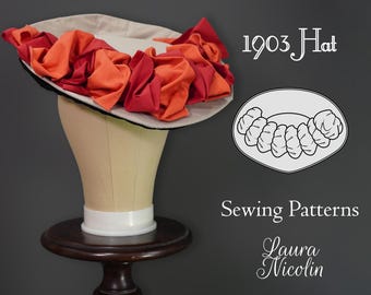 1903 Edwardian Hat PDF Sewing Patterns, Victorian Floral Hat, Edwardian Hat Patterns, 1900s Fashion, Historical Pattern, Victorian Accessory
