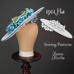 1901 Edwardian Hat PDF Sewing Patterns, Victorian Floral Hat, Victorian Patterns, 1900s Fashion, Historical Pattern, Victorian Accessory