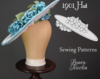 1901 Edwardian Hat PDF Sewing Patterns, Victorian Floral Hat, Victorian Patterns, 1900s Fashion, Historical Pattern, Victorian Accessory
