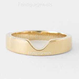 14K Gold Oval Cut Out Cigar Band Ring, 4mm Wide Solid Gold Nesting Ring, Unique Customizable Wedding Band, Minimalist Gold Stackable Ring