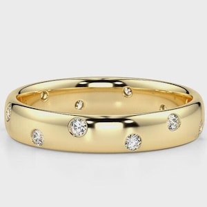 Scattered Diamond 14k Gold Wedding Band - Minimalist Eternity Ring