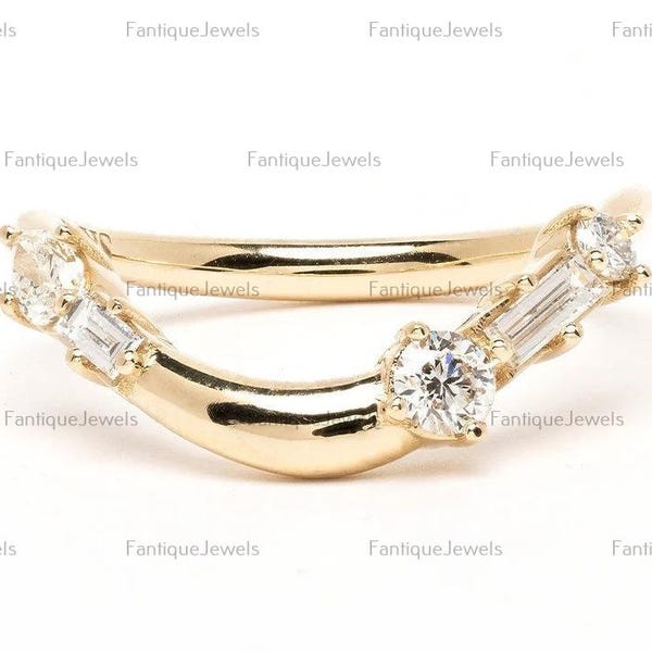 Moissaniet goud gebogen trouwringen vrouwen bruids set, Chevron V-contour draagarmringen, asymmetrische trouwring