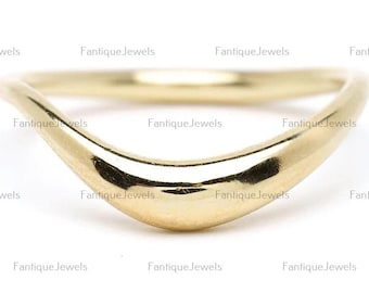 14k Gold Pinky Curved Wedding Band, Minimalist Chevron Contour Nesting Ring, Small Melt Plain Band Wishbone