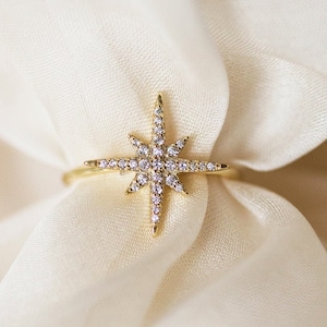 14k Gold Starburst Diamant Ring: Zarter Statement Schmuck