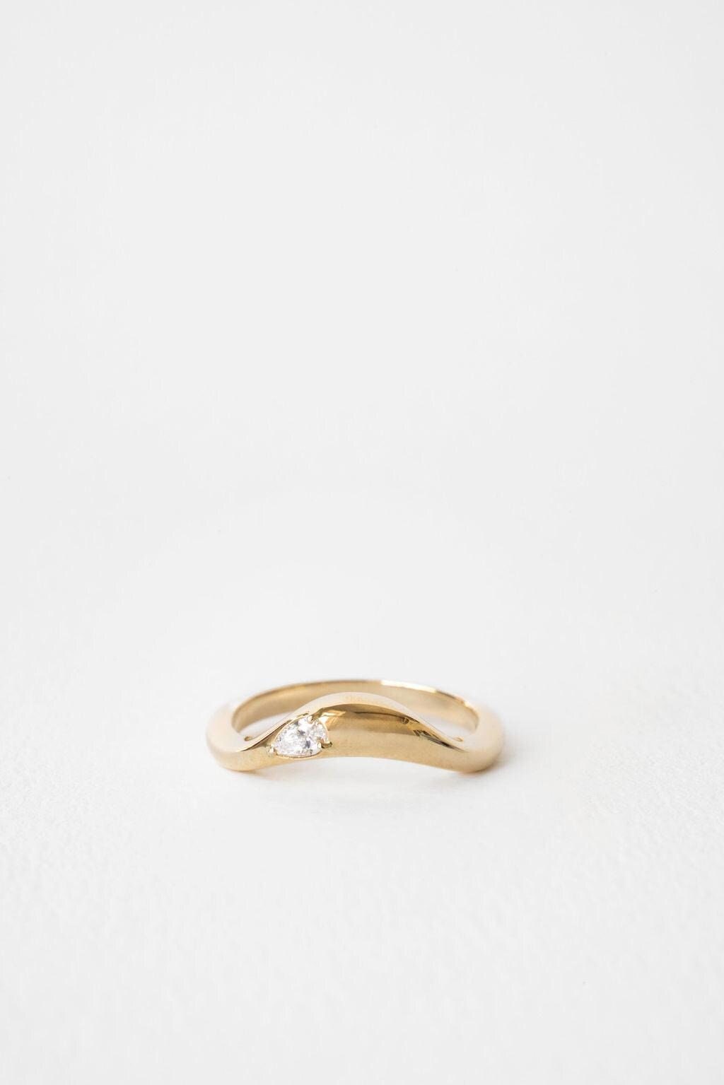 Chunky Diamond 14k Gold Wedding Band: Chevron V Stack Ring