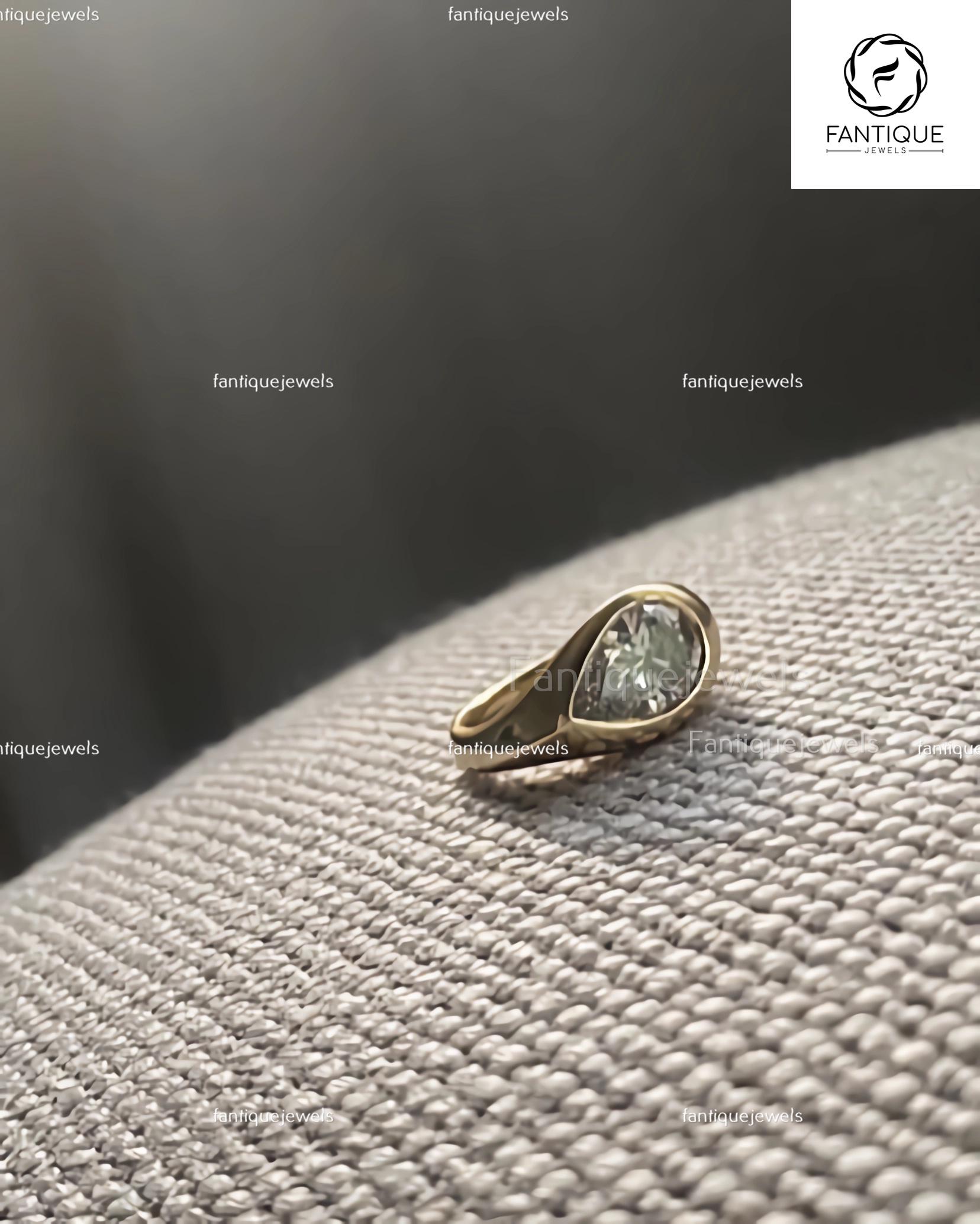 2ct Pear Lab Grown Diamond Ring, 18k Yellow Gold Bezel Set East West ...