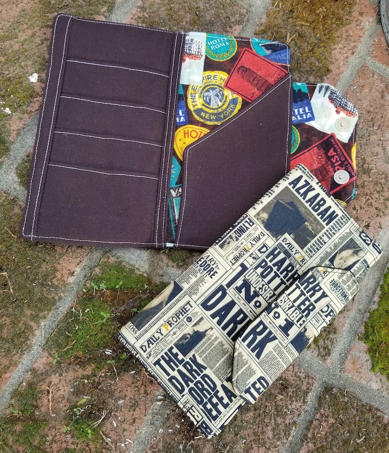 Blossom Passport Travel Wallet PDF Sewing Pattern 3 card slots 2 pockets for ticket and itinerary 1 or 2 passport slots