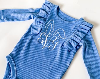 Monogrammed Easter Bunny Ears Baby Bodysuit, Adorable Custom Easter Outfit for Your Littles One