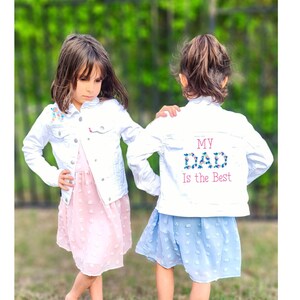 Chaqueta vaquera con bordado de flores para niñas / Chaqueta para el día del padre / Mi papá es el mejor / Chaqueta para el día de la madre y las fiestas