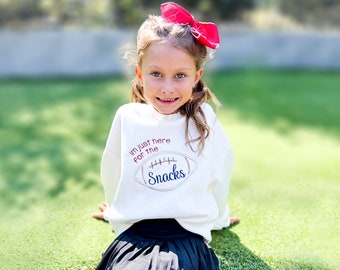 Girl's Just Here for the Snacks Game Day Sweatshirt and Bow, Football, Cozy, Oversize, Slouchy, Cute, Birthday Gift, Party, Super Bowl