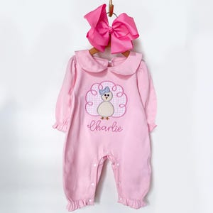 Baby-Mädchen, Kleinkind, Thanksgiving-Strampler, bestickter Truthahn mit Name, personalisiert, mit Monogramm, erstes Erntedankfest, Herbst, Babypartygeschenk