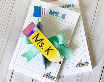 Set de regalo de bloc de notas personalizado para profesores: Papelería personalizada