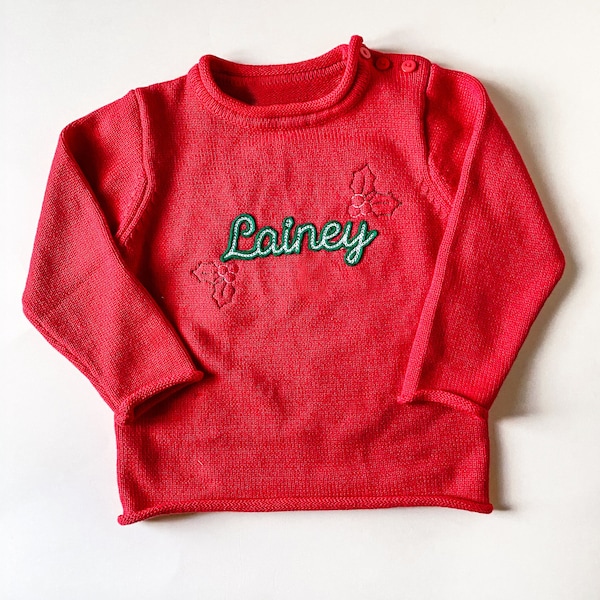 Christmas Monogrammed Cotton Sweater: Embroidered Rollneck for Toddlers