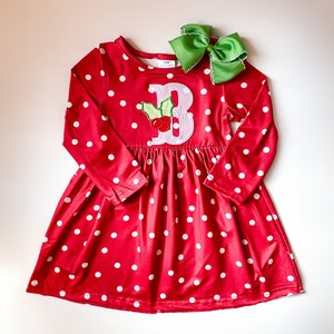 Girls' Personalized Christmas Dress: Embroidered Mistletoe, Velvet Bow