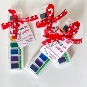 You Paint My World, SET OF 10  Pre-Made Valentine Watercolor Sets, Classroom Gift, Watercolors, Watercolor Craft Kit. Customized Tag