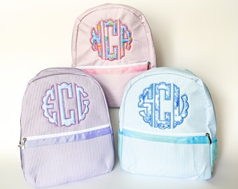 Kids Seersucker Monogrammed School Backpack, Patterned, Cute, Back to School, Travel Bag, First Day of School, Birthday Gift