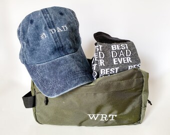 Embroidered Dad Gift Set, Custom Hat, Toiletry Bag, Socks