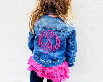 Girls Embroidered Monogram Denim Jacket: Custom Kids Clothing