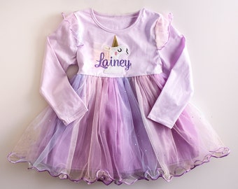 Girl's Personalized Unicorn Dress, monogrammed toddler dress, birthday dress, birthday outfit, gift, tutu