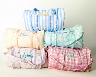 Bolsa de lona con monograma para niña: bolsa de pijamas en tonos pastel