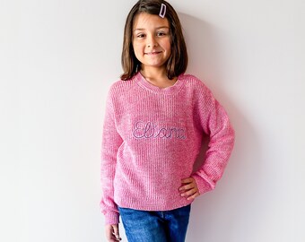 Girls Customized Felted Letter, 2d Monogrammed Sweater, Knit Sweater, Valentines, Christmas Gift, Unique Clothing