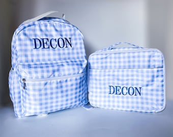 Personalized Gingham Backpack and Lunch Box Set – Monogrammed School Bag for Toddler