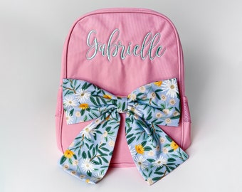 Girl's Monogrammed Bow Bag, Kindergarten, Preschool, School Backpack, Embroidery, Custom