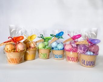 Kid&#39;s Customized Ice Cream Party Favors, Ice Cream Bowels With Matching Spoons, Monogrammed with Name, Birthday Gift Set, With Bath Bombs