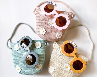3 Pack, Toddler/Kid Purse with Personalized Sunglasses, Toddler Gift, Kid&#39;s Party Favors, Gift Set, Flower Theme, Daisy, Retro