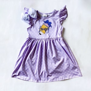 Girl&#39;s Monogrammed Back to School Dress and Matching Bow, Embroidered, First Day of School, School Outfit. Pencil Dress