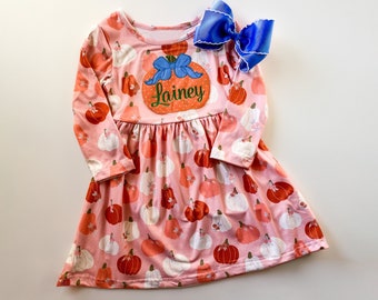Girls Monogrammed Pumpkin Dress: Fall Outfit