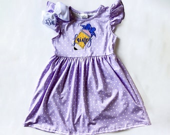 Girl's Monogrammed Back to School Dress and Matching Bow, Embroidered, First Day of School, School Outfit. Pencil Dress