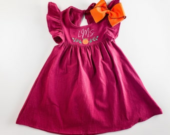 Girl's Monogrammed Fall Dress, Pumpkin Patch, Family Photos, Thanksgiving, Fall Pictures
