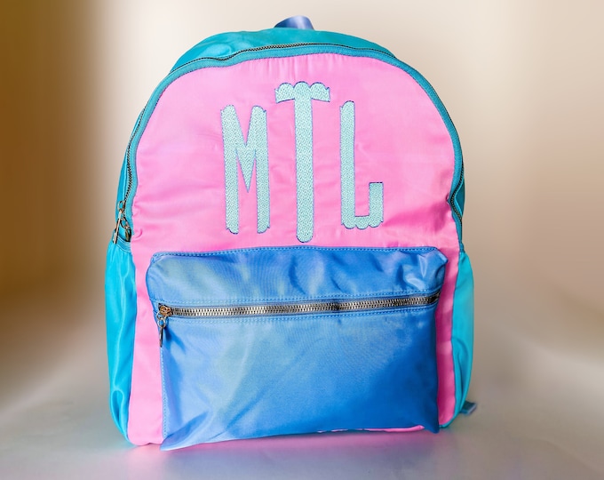 Monogrammed Color Patch Backpack, Embroidered, Custom, Back to School, Fashion, Tween, Teen