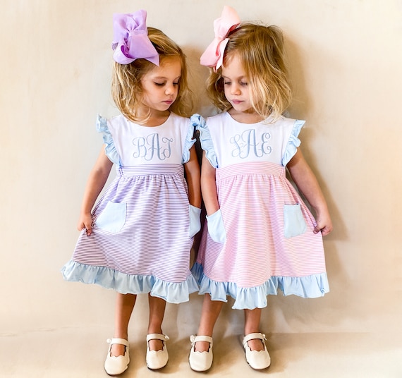 Girl s Name Dress With Bow Embroidered Multi Color Special Occassion Classic Monogram Gift Picture Day Easter Outfit Spring Summer Etsy