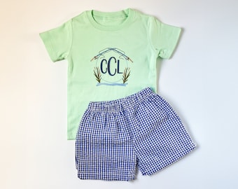 Boy's Monogrammed Custom Fishing Shirt and Short Set, Birthday Gift, Matching Outfit for Boys