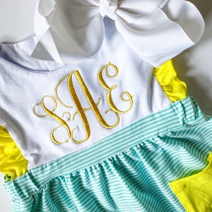 Girl's Name Dress with bow , Embroidered, Multi Color, Special Occassion, Classic Monogram, Gift, Picture Day Easter Outfit, Spring, Summer image 10