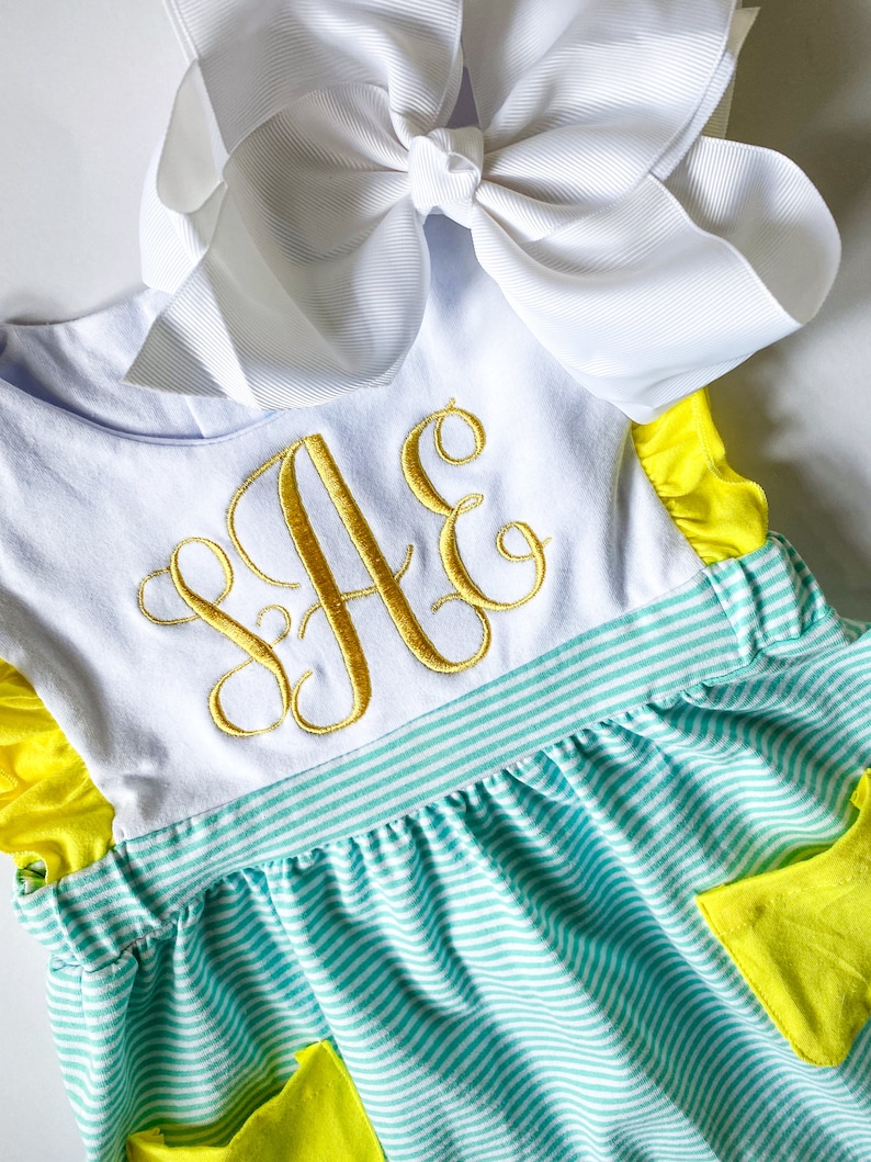 Girl's Name Dress with bow , Embroidered, Multi Color, Special Occassion, Classic Monogram, Gift, Picture Day Easter Outfit, Spring, Summer image 10