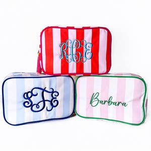 Monogrammierte kundenspezifische Reißverschlusstasche, Geschenk für Mutter, Lehrer, jugendlich, Babypartys, Hochzeitsgeschenk, gestreifte bunte gefütterte Kosmetiktasche mit Namen