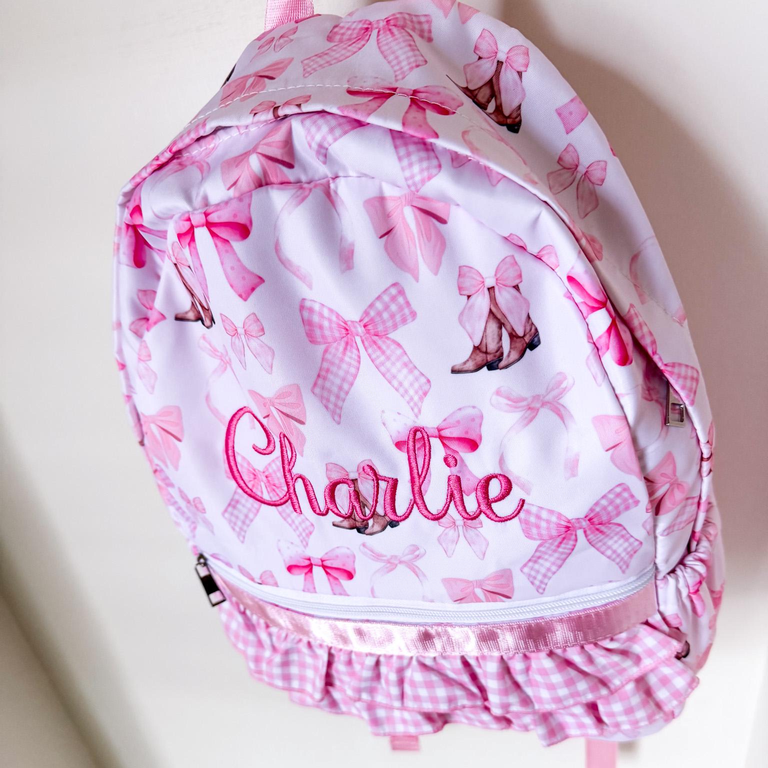 Pink Ruffled Backpack Personalized Pink Bow Backpack, Girls Backpack, Cowgirl Backpack ...