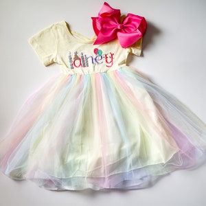 Girl&#39;s Personalized Pastel Rainbow Dress, monogrammed toddler dress, birthday dress, birthday outfit, gift, tutu, Colorful