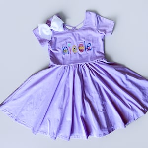 Girl's Custom Monogrammed Easter Dress, Twirl Dress, Easter Egg Hunt, Bunny, Dress with Bow